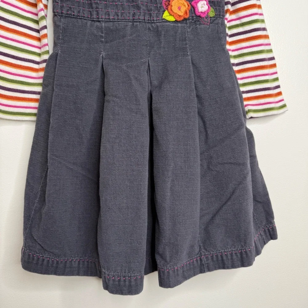 Gymboree Gray Corduroy Jumper Dress W/ Striped Turtleneck Size 4T Cotton Floral
